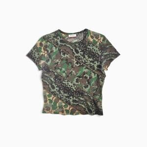 Y2k Max & Co Mesh Camo Baby Tee Euro Semi Sheer - Small